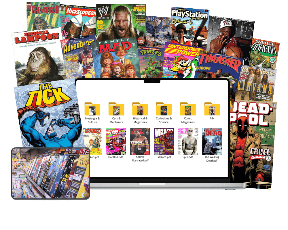 Large mockup showing the product archive